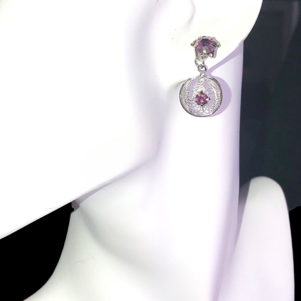 Dionne Drop Earrings Wear 2 Ways! Silver Pink/Purple Stone Dangle Earrin…
